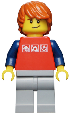 Минифигурка Lego Red Shirt with 3 Silver Logos, Dark Blue Arms, Light Bluish-Gray Legs, Dark Orange Hair cty0312