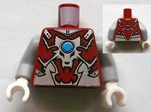 Torso Armor Vest with Silver Wolf Head and Dark Azure Round Jewel (Chi) Pattern / Light Bluish Gray Arms / White Hands, 973pb1336c01 Dark Red U