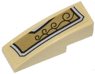 Lego Slope, Curved 3 x 1 with Gold and Silver Armor Plate with 4 Black Swirls Pattern Model Right Side (Sticker) 50950pb070R