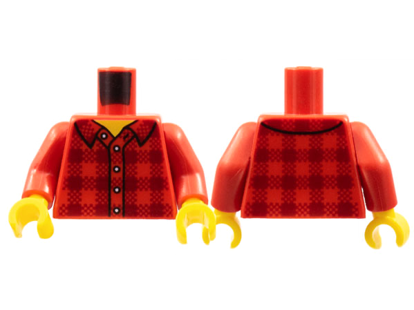 Торсик Lego Torso Plaid Flannel Shirt with Collar and 5 Buttons Pattern / Red Arms / Yellow Hands 973pb2343c01