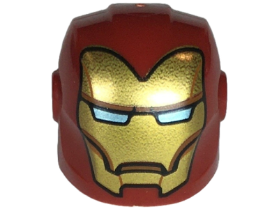 Minifigure, Headgear Helmet Armor Plates and Ear Protectors with Gold Faceplate with Medium Nougat Lines and Metallic Light Blue Eye Slits Pattern, 28631pb24 Dark Red U