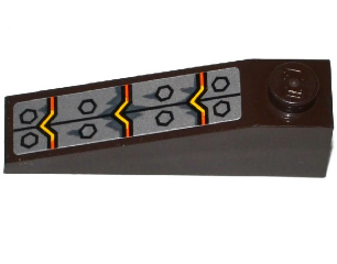 Slope 18 4 x 1 with Bolted Metal Plates and Lava Pattern (Sticker) - Set 70321, 60477pb008 Dark Brown U
