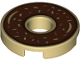 Tile, Round 2 x 2 with Hole with Donut / Doughnut with Reddish Brown Chocolate Frosting and Sprinkles Pattern, 15535pb06  