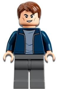 Минифигурка Lego Jurassic World Scurity Guard - Male, Dark Blue Jacket, Dark Bluish Gray Legs, Reddish Brown Hair jw093