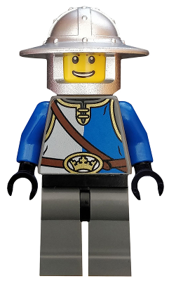 Минифигурка Lego Castle Castle - King's Knight Blue and White with Chest Strap and Crown Belt, Helmet with Broad Brim, Open Grin cas526