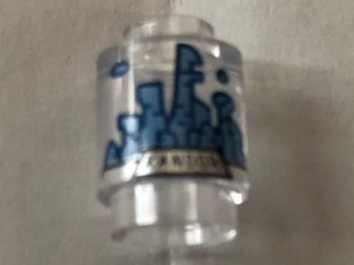 Brick, Round 1 x 1 with Medium Blue and Gold Kandor Skyline Pattern, 3062pb057