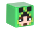 Minifigure, Head, Modified Cube with Pixelated Light Nougat Face, Black Eyes, Dark Brown Eyebrows and Mouth, and Creeper Hood Pattern (Minecraft Skin), 19729pb017  
