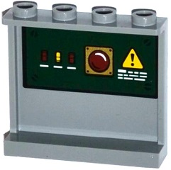Panel 1 x 4 x 3 with Side Supports - Hollow Studs with Switches, Red Light and Danger Sign on Dark Green Background Pattern on Inside (Sticker) 60581pb056L Used