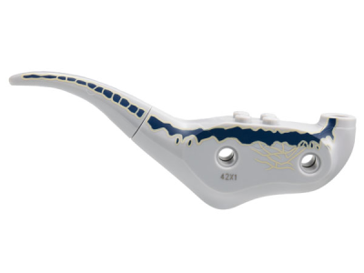Dinosaur Body Raptor with Wide Dark Blue Stripe, Narrow Tan Stripes Pattern, 98165c01pb17 Light Bluish Gray U