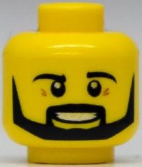 Голова Lego Minifigure, Head Beard Black Angular, Pupils, Teeth Pattern - Hollow Stud 3626cpb1213