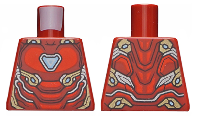 Torso Armor with Bright Light Blue Triangle Arc Reactor, Red Panels, Gold and Silver Trim Pattern (Iron Man Mark 50), 973pb3046 Dark Red U