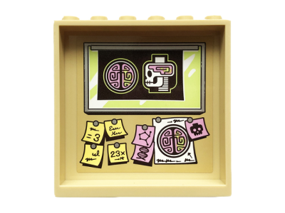 Panel 1 x 6 x 5 with Minifigure Head and Brain X-Ray and Pinned Sticky Notes Pattern on Inside (Sticker) - Set 70418, 59349pb171 Tan U