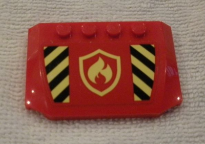 Wedge 4 x 6 x 2/3 Triple Curved with Black and Yellow Danger Stripes and Fire Logo Badge Pattern (Sticker) - Set 60214, 52031pb146 Red U