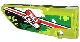 Technic, Panel Fairing # 3 Small Smooth Long, Side A with Red Stripe and 'TIO OIL' on Black, White and Green Camouflage Pattern (Sticker) - Set 42027, 64683pb010 Lime U