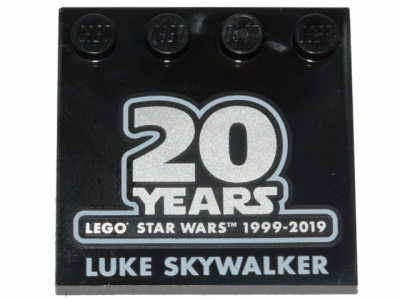 Tile, Modified 4 x 4 with Studs on Edge with SW '20 YEARS LEGO STAR WARS 1999-2019' and 'LUKE SKYWALKER' Pattern, 6179pb151 Black U