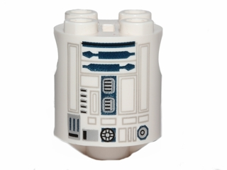 Brick, Round 2 x 2 x 2 Robot Body with Bottom Axle Holder (x Shape / + Orientation) with Light Bluish Gray Lines and Dark Blue Pattern (SW R2-D2 / R3-T2), 30361cpb025