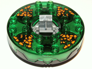 Turntable 6 x 6 x 1 1/3 Round Base Serrated with Trans-Green Top and Black and Orange Pattern (Ninjago Spinner), bb0549c12pb01 Pearl Dark Gray U