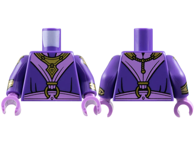 Torso Robe, Medium Lavender V Panel, Sash, Gold Bib Necklace and Clasp Ring Pattern / Dark Purple Arms with Armor and Bracelets Pattern / Medium Lavender Hands, 973pb5818c01 Dark Purple N