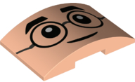 Slope, Curved 6 x 4 Double with Black Glasses Round, Black Eyebrows, Black Eyes and Grin Pattern (Harry Potter Face), 78522pb001 Light Nougat U