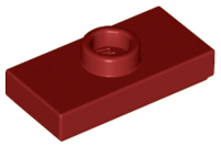 Plate, Modified 1 x 2 with 1 Stud with Groove and Bottom Stud Holder (Jumper), 15573 Dark Red N