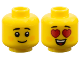 Minifigure, Head Dual Sided Child Black Small Eyebrows, Bright Light Orange Circles on Cheeks, Grin / Red Heart Eyes and Open Mouth Smile with Top Teeth and Tongue Pattern, 3626pb3771  
