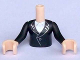 Torso Mini Doll Girl Black Jacket with White Blouse Pattern, Light Nougat Arms with Hands with Black Sleeves, FTGpb015c01