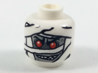 Minifigure, Head Alien Mummy with Light Bluish Gray Face, NON-Glow In Dark Wrappings, and Red Eyes Pattern, 3626pb0713a White N