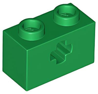Деталь LEGO Technic, Brick 1 x 2 with Axle Hole 32064 (31493) Green U