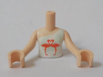 Torso Mini Doll Girl White and Light Aqua Sleeveless One Strap Top with Coral Flamingo Birds Pattern, Light Nougat Arms with Hands, FTGpb250c01 Light nougat U