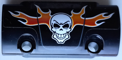 Technic, Panel Curved 7 x 3 with 2 Pin Holes through Panel Surface with White Skull and Orange Flames Pattern (Sticker) - Set 42106, 24119pb021 Black U