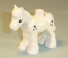 Duplo Horse Baby Foal Pony with Small Dark Bluish Gray Spots, horse03c01pb03