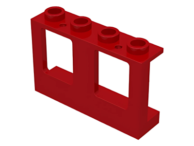 Деталь LEGO Window 1 x 4 x 2 Plane, Single Top Hole and Single Bottom Hole for Glass 61345 Red U