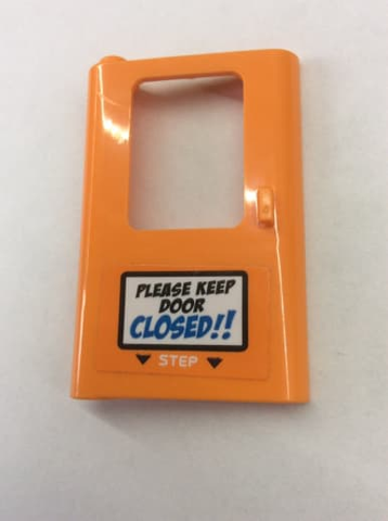 Door 1 x 4 x 5 Train Left, Thin Support at Bottom with 'PLEASE KEEP DOOR CLOSED!!' and 'STEP' Pattern (Sticker) - Set 60195, 4181pb080