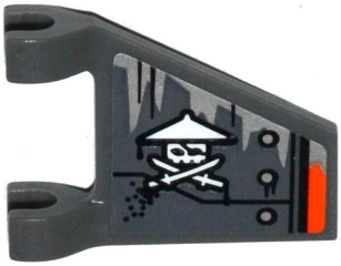Flag 2 x 2 Trapezoid with Armor Plates with Rivets, White Ninja Skull with Crossed Swords Pattern Model Left Side (Sticker) - Set 70601, 44676pb031L Dark Bluish Gray U