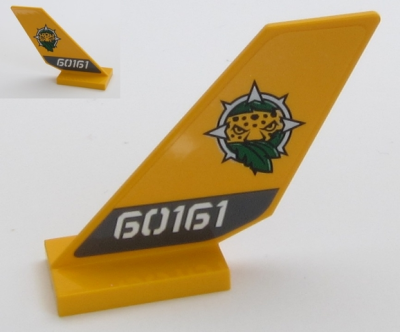 Tail Shuttle with Leopard Head, Leaves and White '60161' Pattern on Both Sides (Stickers) - Set 60161, 6239pb074 Bright Light Orange U