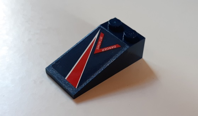 Slope 18 4 x 2 with Red Lightning and 'Danger Jet Intake' Pattern Model Left Side (Sticker) - Set 60177, 30363pb039L Dark Blue U