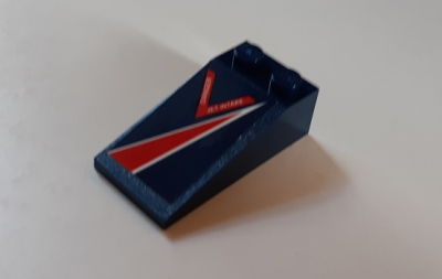 Slope 18 4 x 2 with Red Lightning and 'Danger Jet Intake' Pattern Model Right Side (Sticker) - Set 60177, 30363pb039R Dark Blue U