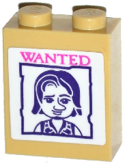 Brick 1 x 2 x 2 with Inside Stud Holder with Dark Pink 'WANTED' and Disney Princess Flynn Rider Poster Pattern (Sticker) - Set 41065, 3245cpb044 Tan U