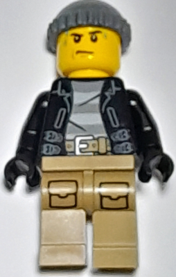 Минифигурка Lego Police - City Bandit Crook, Black Leather Jacket, Dark Bluish Gray Knit Cap, Dark Tan Legs, Sweat Drops cty1511