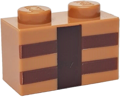 Brick 1 x 2 with Reddish Brown and Dark Brown Minecraft Crafting Table Lines Pattern, 3004pb123 Medium Nougat N