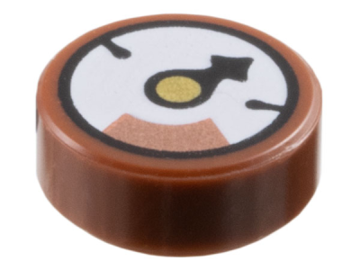 Tile, Round 1 x 1 with White Gauge with Black Pointer, Gold Circle and Copper Section Pattern, 98138pb444 Reddish Brown U