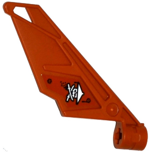 Bionicle Wing Small / Tail with Axle Hole with Ninja Skull with Crossed Swords and 2 Bolts Pattern on Right Side (Sticker) - Set 70604, 61800pb05R Dark Orange U