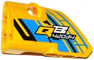Technic, Panel Fairing # 1 Small Smooth Short, Side A with 'QB 42034' on Dark Azure, Yellow and Black Background Pattern (Sticker) - Set 42034, 87080pb021 Yellow U