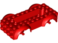 Vehicle, Base 5 x 10 x 2 1/2 with Mudguards and 2 x 6 Recessed Center with 3 Holes with (Same Color) Wheels Holders Attached, 11650c01 Red U