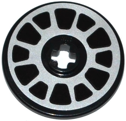 Technic, Disk 3 x 3 with Silver Rim with 12 Spokes Pattern (Sticker) - Set 42047, 2723pb061 Black U