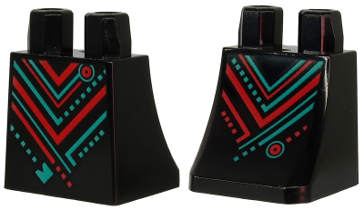 Lower Body, Skirt with Dark Turquoise and Red Stripes, Rectangles and Circles Pattern, 36036pb016 Black U