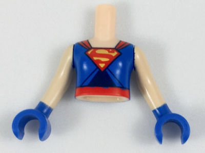 Torso Mini Doll Girl Blue Top with Red Cape Straps and 'S' Symbol and Belt Pattern, Light Nougat Arms with Blue Hands, FTGpb152c01 Light nougat U