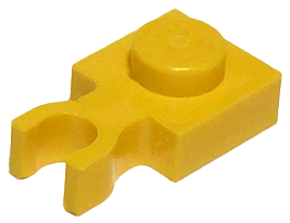 Plate, Modified 1 x 1 with U Clip Thin (Vertical Grip), 4085b Yellow U