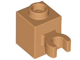 Brick, Modified 1 x 1 with Open O Clip (Vertical Grip) - Hollow Stud, 60475b Medium Nougat N