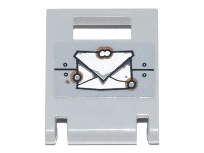 Container, Box 2 x 2 x 2 Door with Slot with Handle with Envelope, Metal Plates and Rivets Pattern (Sticker) - Set 70840, 4346pb45 Light Bluish Gray U
